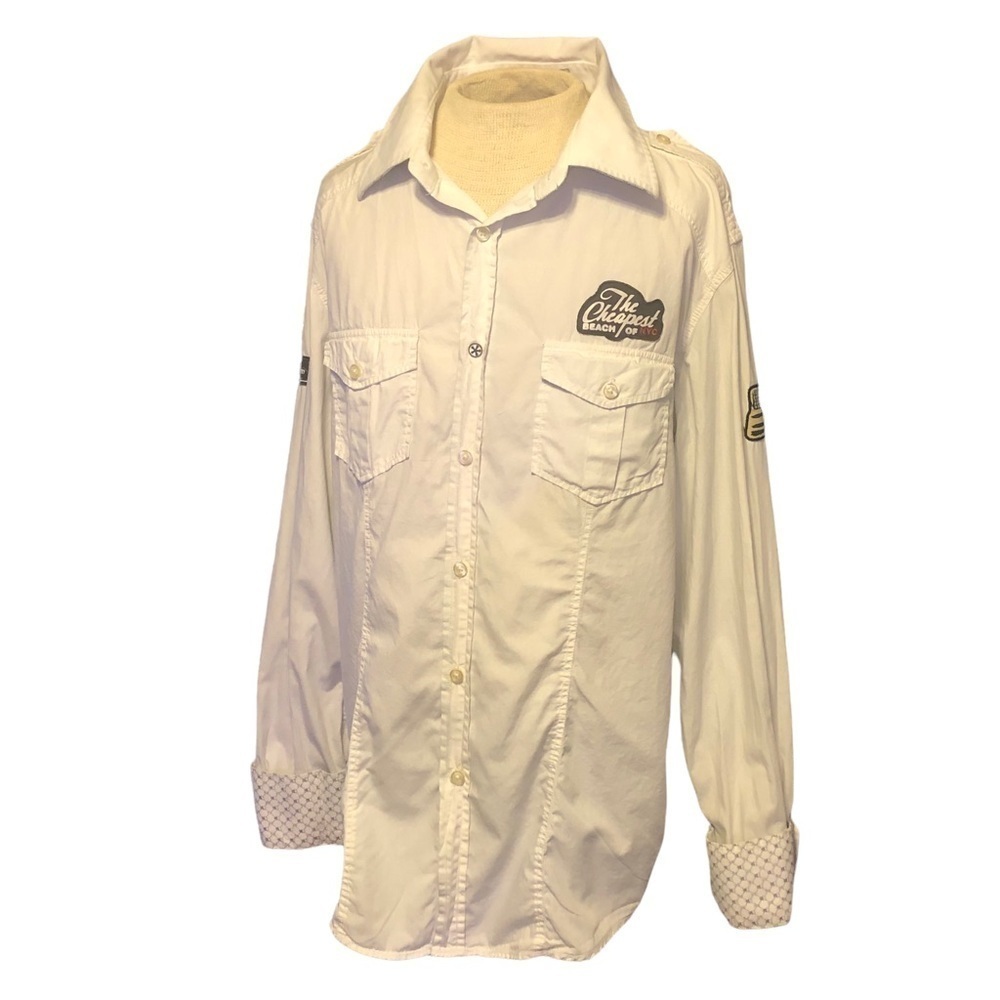 Jachs Just A Cheap Shirt Men’s Button Down White Shirt With Patches Size…